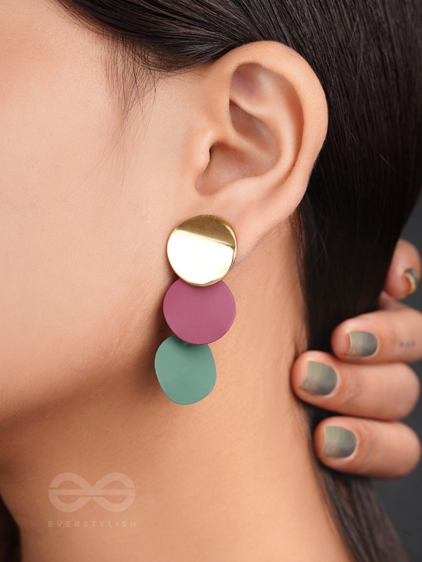 The Triple Layered Colourblock Geometry - Statement Dangler Earrings