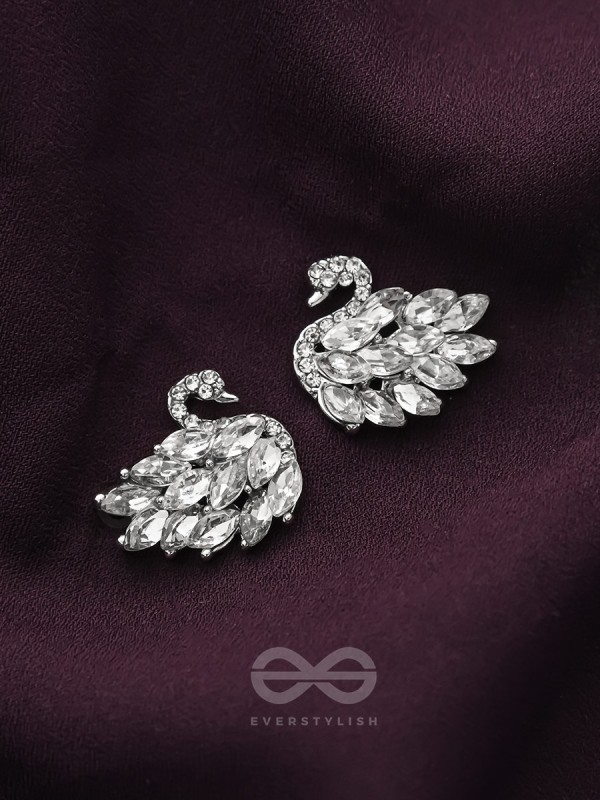 The Crystal Feathered Swans - Statement Embellished Stud Earrings