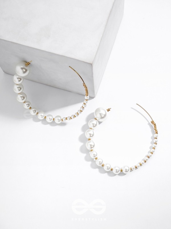 The Crescent Moon Pearls - Statement Hoops