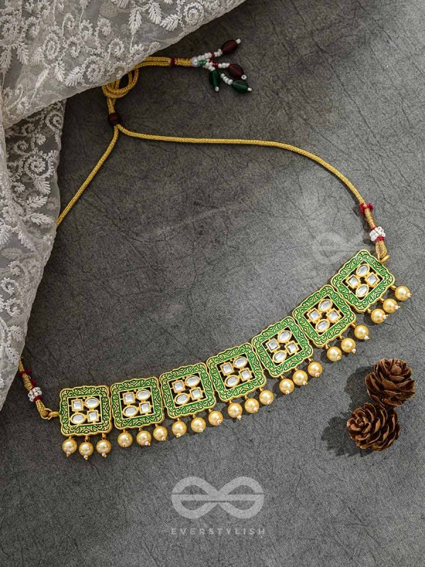 The Windows of Opulence - Set of Statement Choker and Earrings( INDIA GREEN)