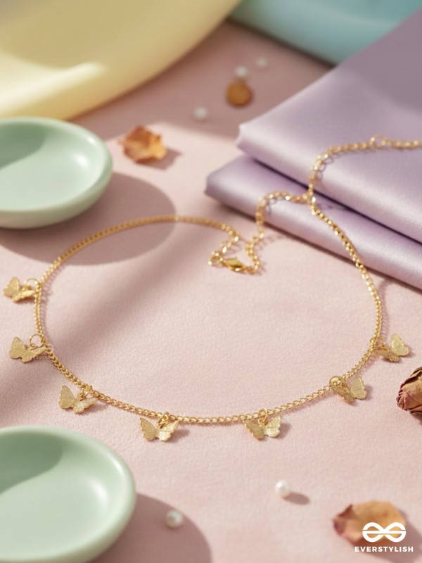 The Beguiling Butterflies - Statement Golden Neckpiece With Anti-Tarnish Coating 