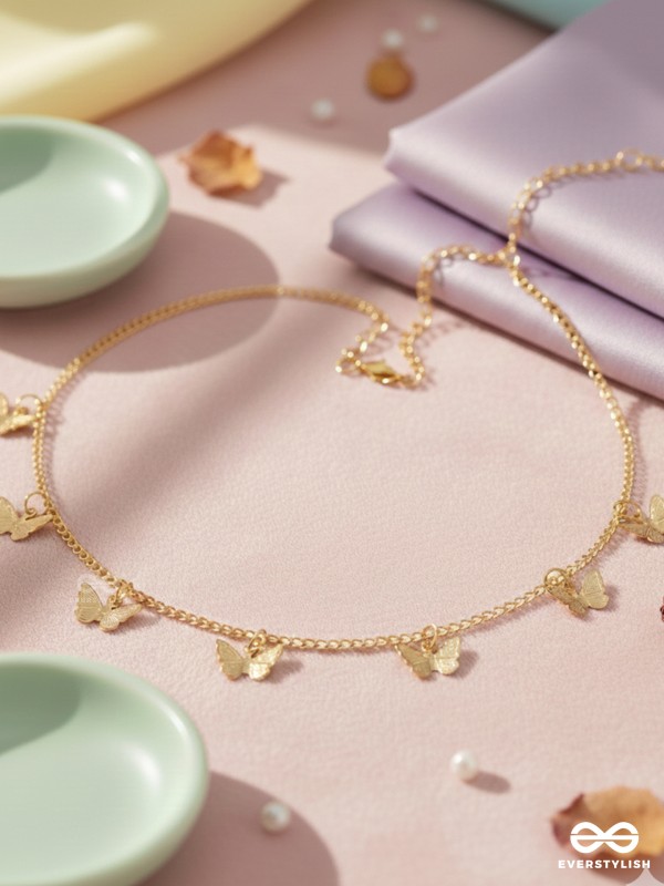 The Beguiling Butterflies - Statement Golden Neckpiece With Anti-Tarnish Coating 
