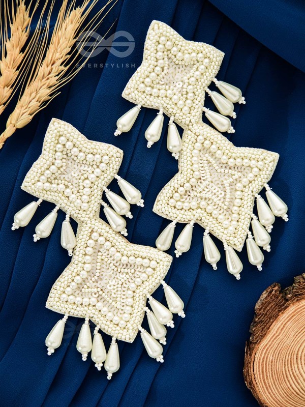 The Royal Glamour - Embroidered Pearl Statement Earrings