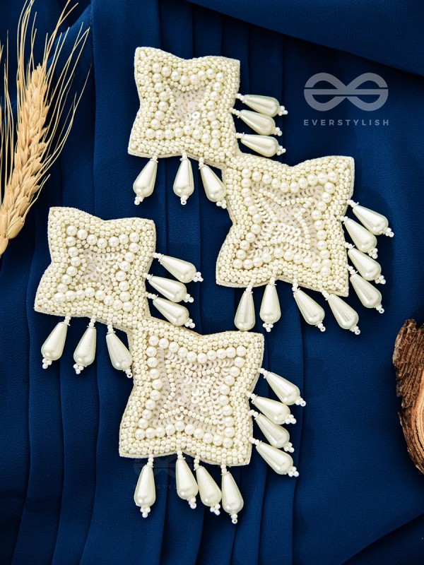 The Royal Glamour - Embroidered Pearl Statement Earrings