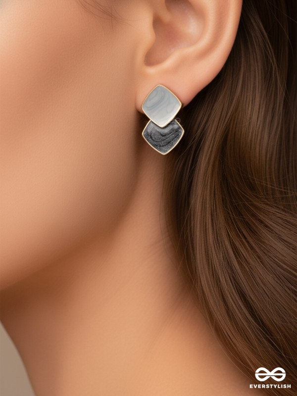 A Classy delight - Statement Enamelled Earrings ( grey -black)