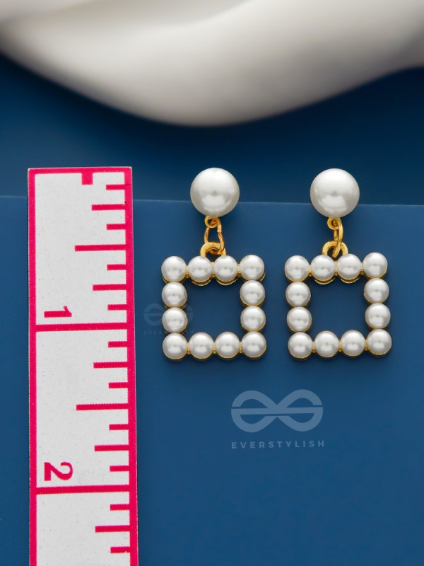 A Pearly Geometry - Golden Statement Earrings