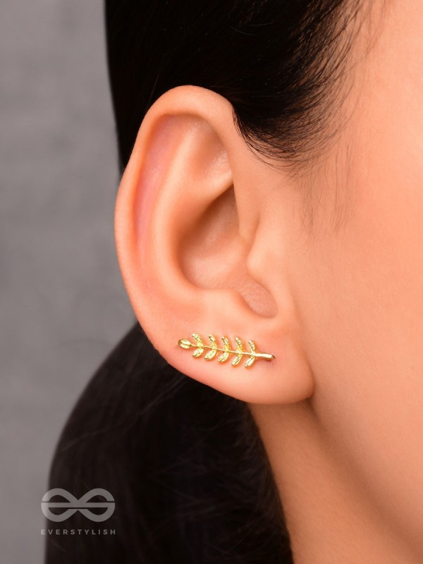 Nature on my Ears - Golden Leaf Stud Earrings