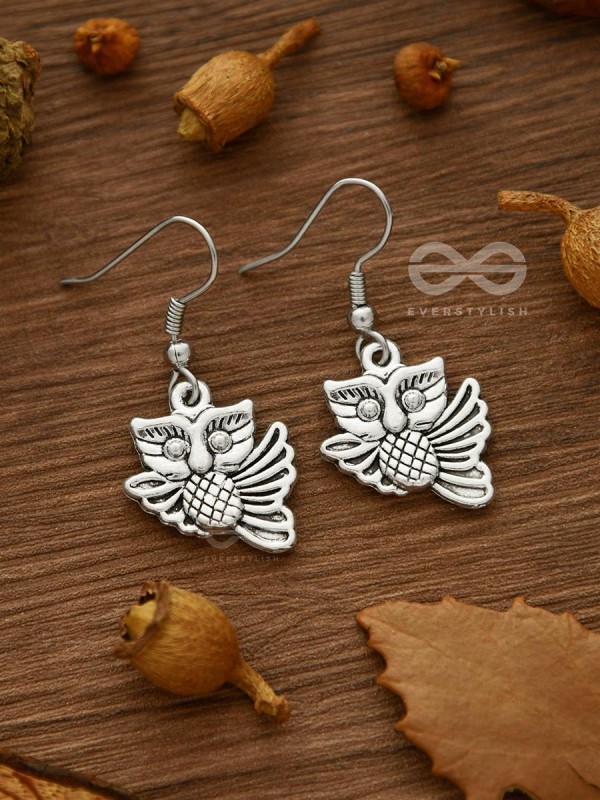 The Funky Flying Owl Danglers - Tiny Trinket Earrings