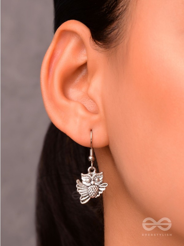 The Funky Flying Owl Danglers - Tiny Trinket Earrings