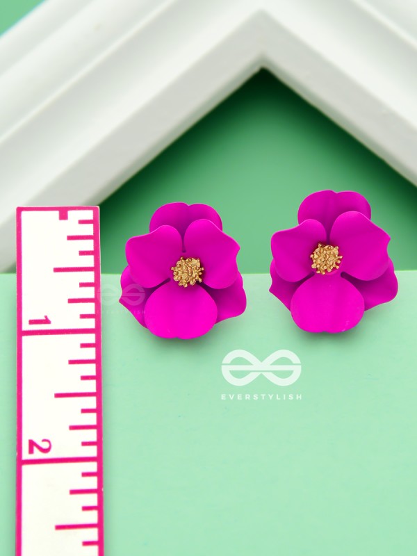 THE POISED PERIWINKLES - Statement Floral Studs (Fushcia)