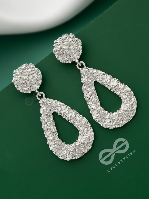 The Shimmery Tear Drops - Silver Statement Earrings