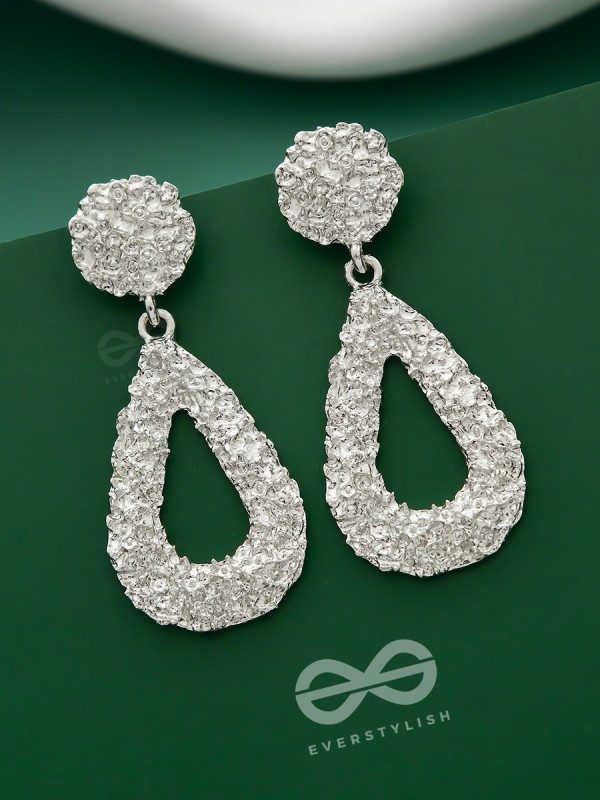 The Shimmery Tear Drops - Silver Statement Earrings