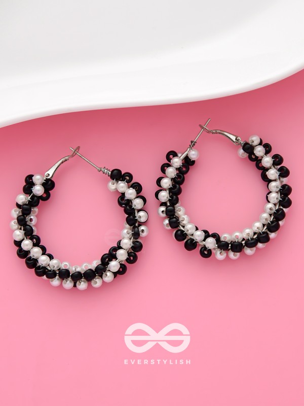 The Beaded Twists - Statement Hoops (Black-White)