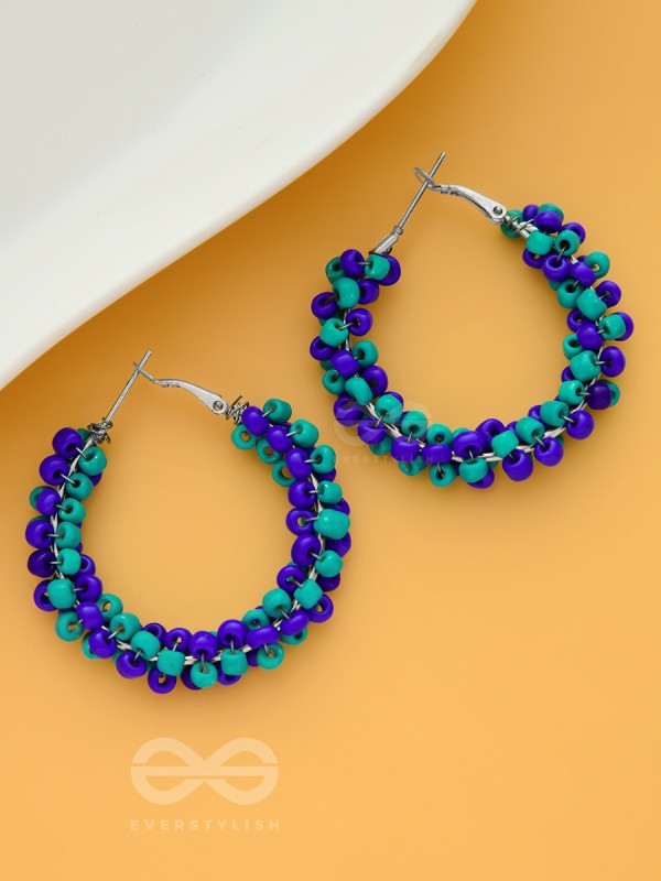 The Beaded Twists - Statement Hoops (Indigo-Cadet blue)