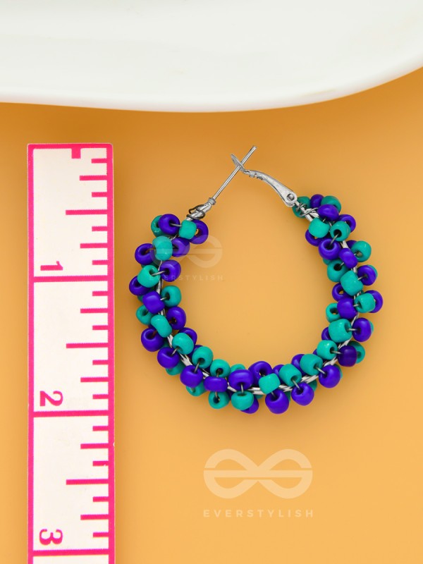 The Beaded Twists - Statement Hoops (Indigo-Cadet blue)