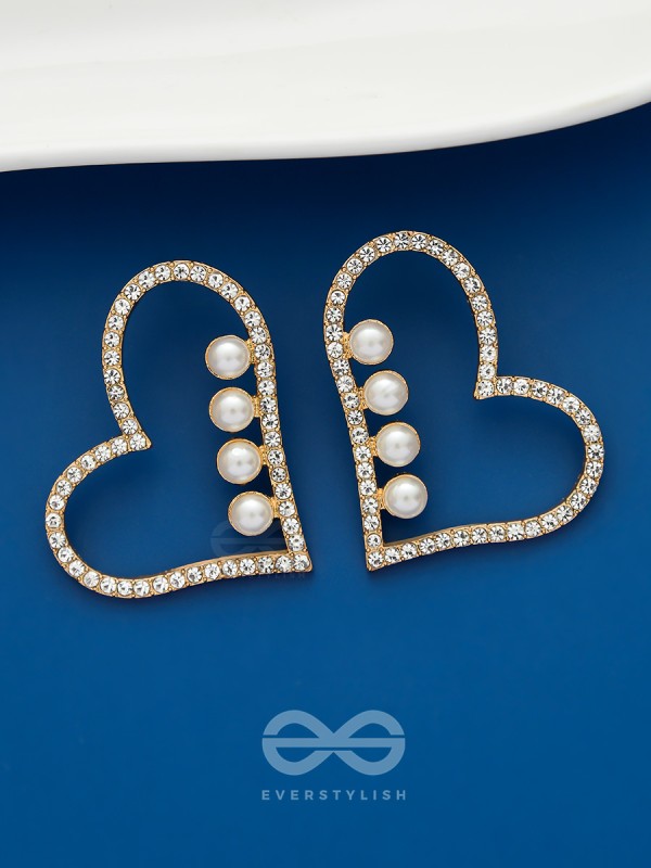The Heart's Desire- Golden Rhinestones and Pearl Earrings