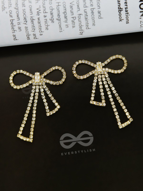 The Bedazzled Bowknots - Statement Golden Earrings