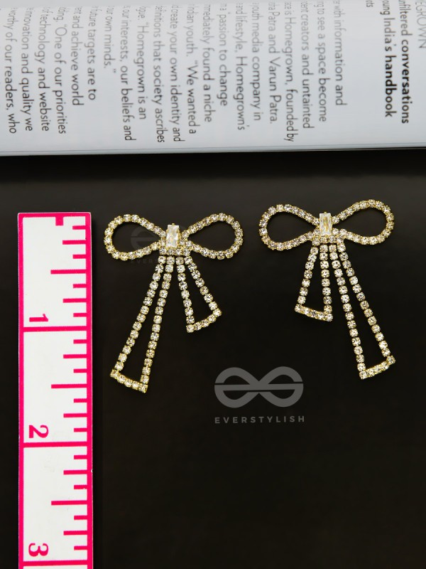 The Bedazzled Bowknots - Statement Golden Earrings