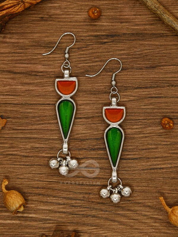 The Bohemian Jaw Droppers - Statement Set of Meenakari Neckpiece and Earrings (Orange-Green)