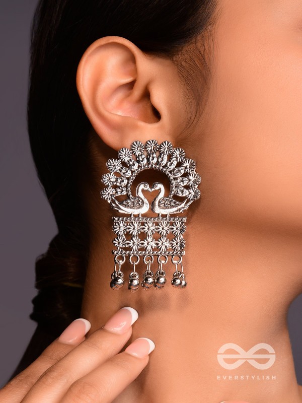 A Peacock's Stolen Kiss- Oxidised Boho Earrings