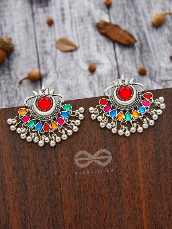 A Bohemian Tale - Embellished Oxidised Earrings (Multicoloured)