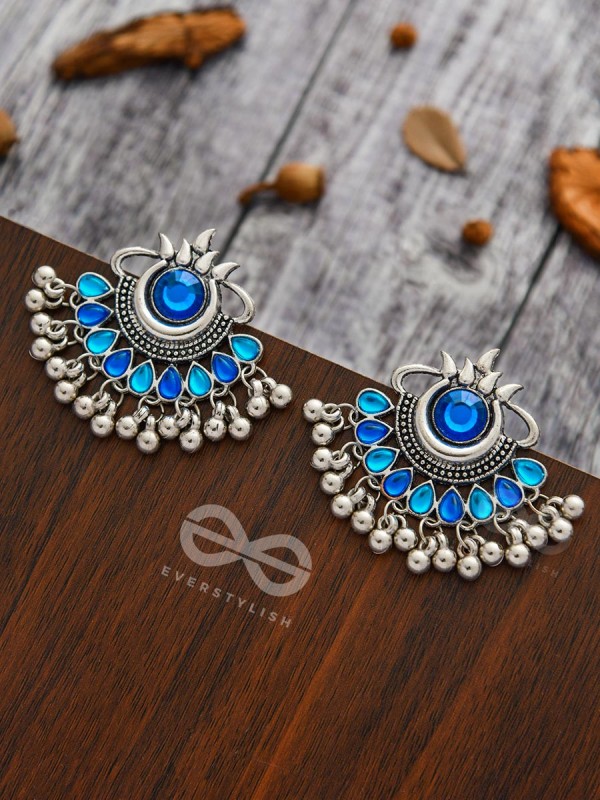 A Bohemian Tale - Embellished Oxidised Earrings (Teal Blue)