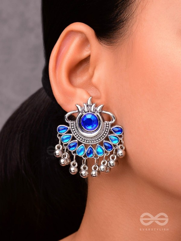 A Bohemian Tale - Embellished Oxidised Earrings (Teal Blue)