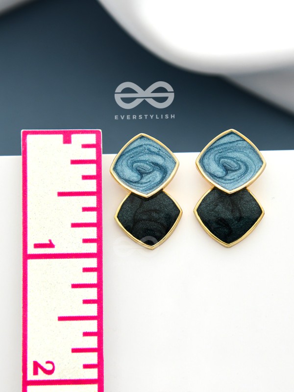 A CLASSY DELIGHT - STATEMENT ENAMELLED EARRINGS ( Blue-Black)