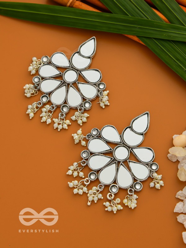 The Flowers of Reflection- Statement Mirror Earrings