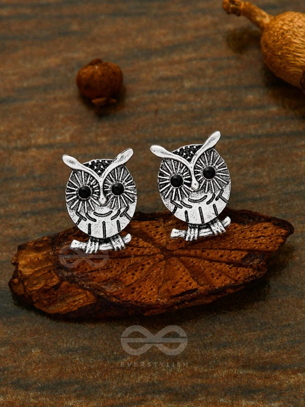 Quirky little owl on a branch - Tiny Trinket Earrings