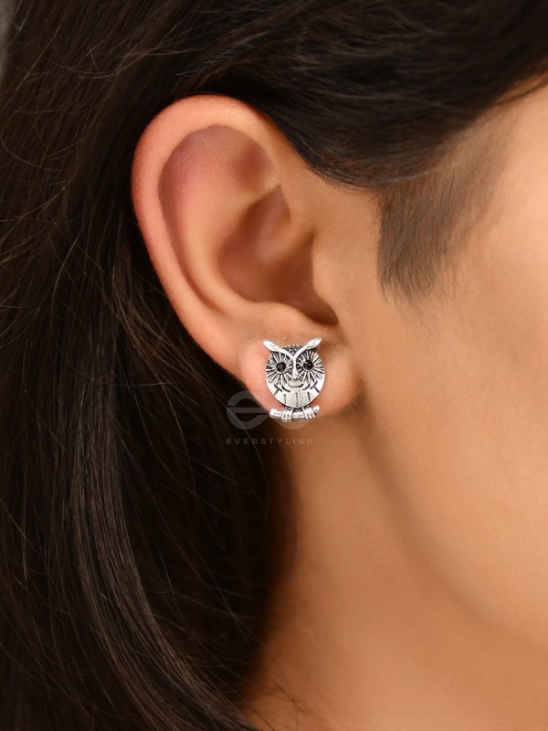 Quirky little owl on a branch - Tiny Trinket Earrings