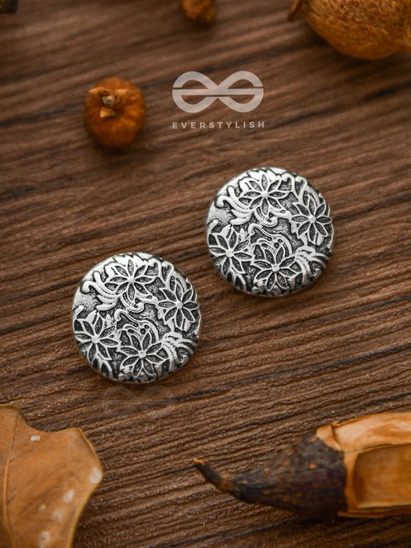 Little Carved Motif Buttons - Tiny Trinket Earrings