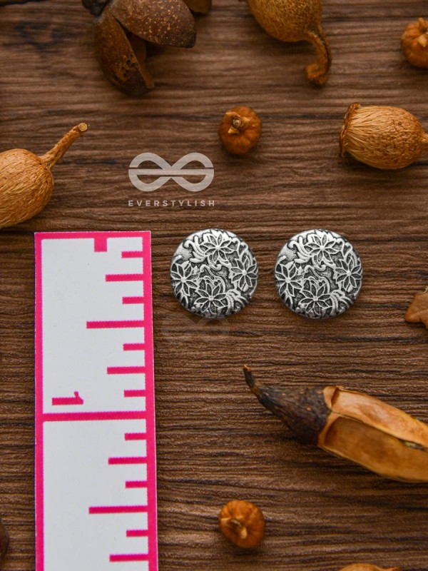 Little Carved Motif Buttons - Tiny Trinket Earrings