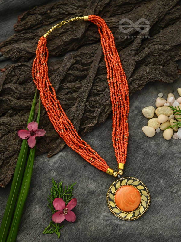 The Timeless Elegance- Beautiful Beaded Neckpiece (Aerospace Orange)