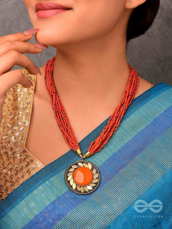 The Timeless Elegance- Beautiful Beaded Neckpiece (Aerospace Orange)