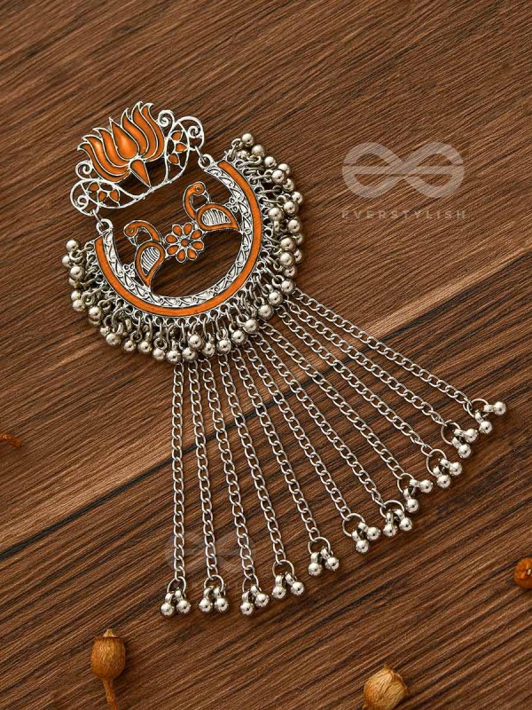  'THE DANGLING BLOOMING LOTUS - STATEMENT MEENAKARI EARRINGS (Pumpkin)'
