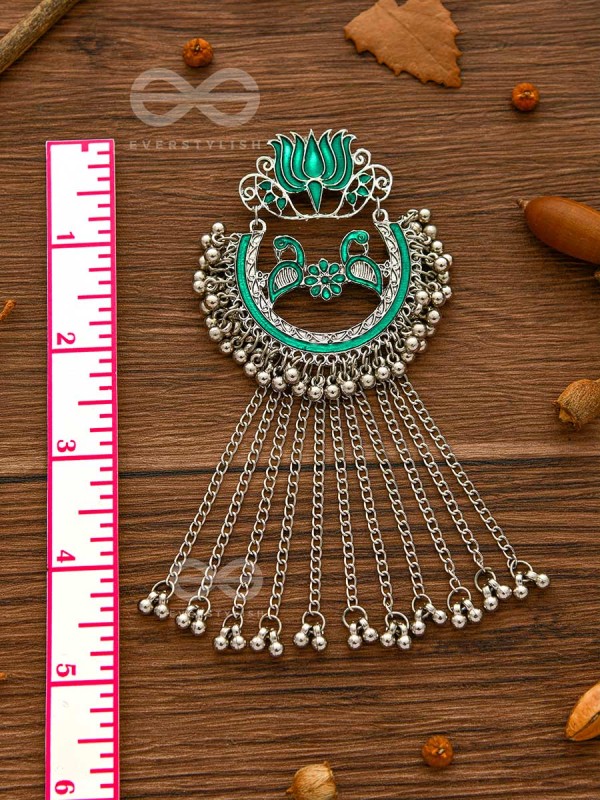 The Dangling Blooming Lotus - Statement Meenakari Earrings (Pine Green)