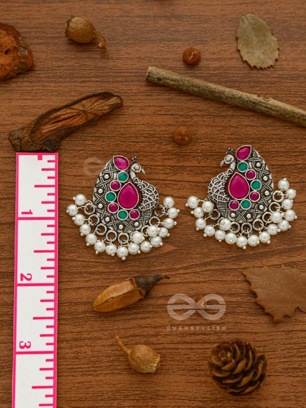 The Perky Peacock- Oxidised Enamelled Earrings