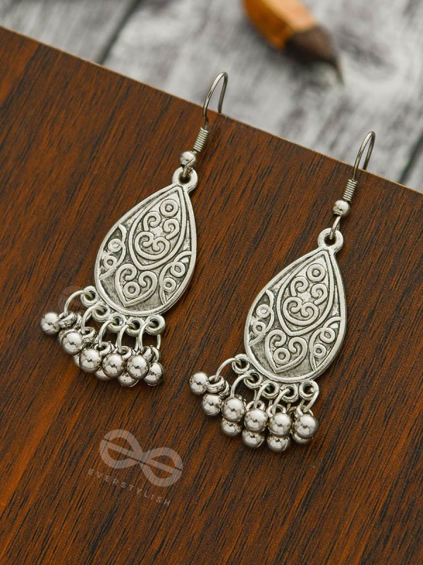 The Intricate Motif Teardrops - Oxidised Boho Earrings