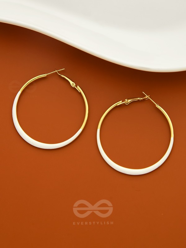 The Ashen Loops- Golden Hoop Earrings (Porcelain White)