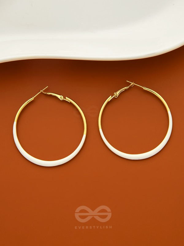 The Ashen Loops- Golden Hoop Earrings (Porcelain White)