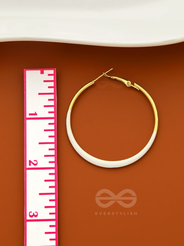The Ashen Loops- Golden Hoop Earrings (Porcelain White)
