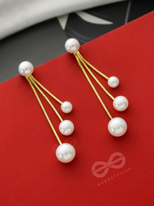Raining Pearls- Golden Pearl Dangler Earrings
