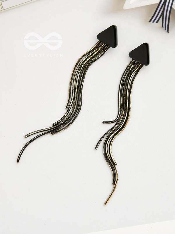 Dark Triad Cascades - Black Chain Dangler Earrings