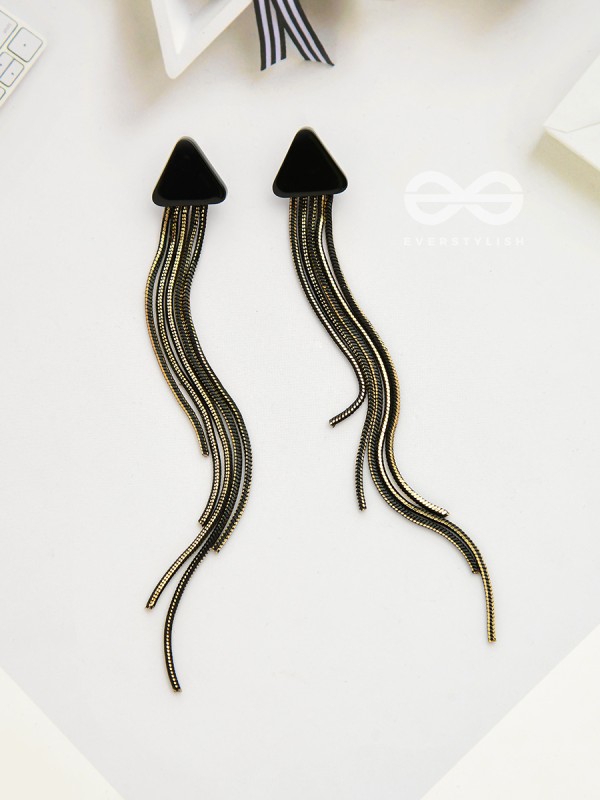 Dark Triad Cascades - Black Chain Dangler Earrings