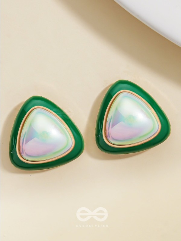 Emerald Drops- Green and White Stone Earrings