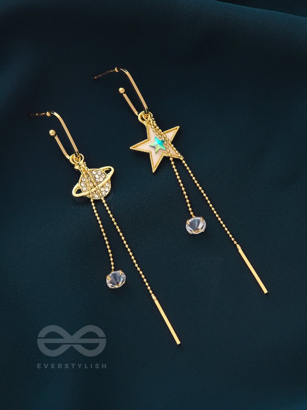 CELESTIAL SERENADE- GOLDEN RHINESTONES AND GEMSTONES EARRINGS