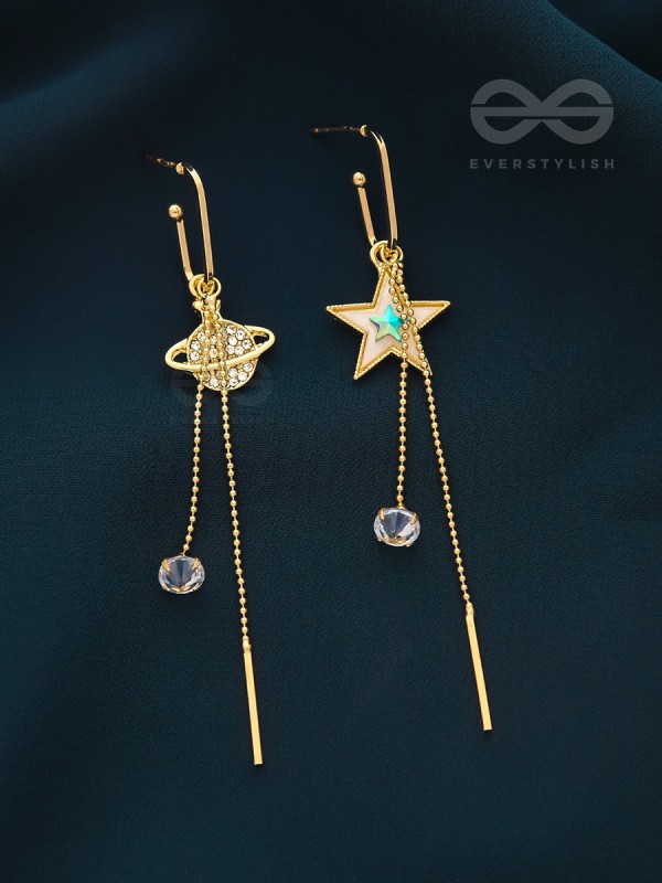 CELESTIAL SERENADE- GOLDEN RHINESTONES AND GEMSTONES EARRINGS