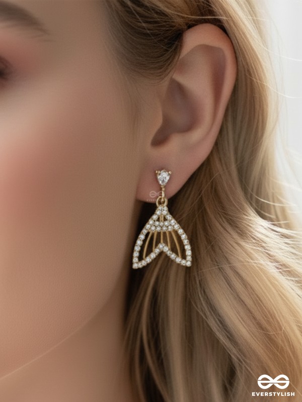 Sea Saga- Gem Stone and Rhinestones Studded Golden Earrings