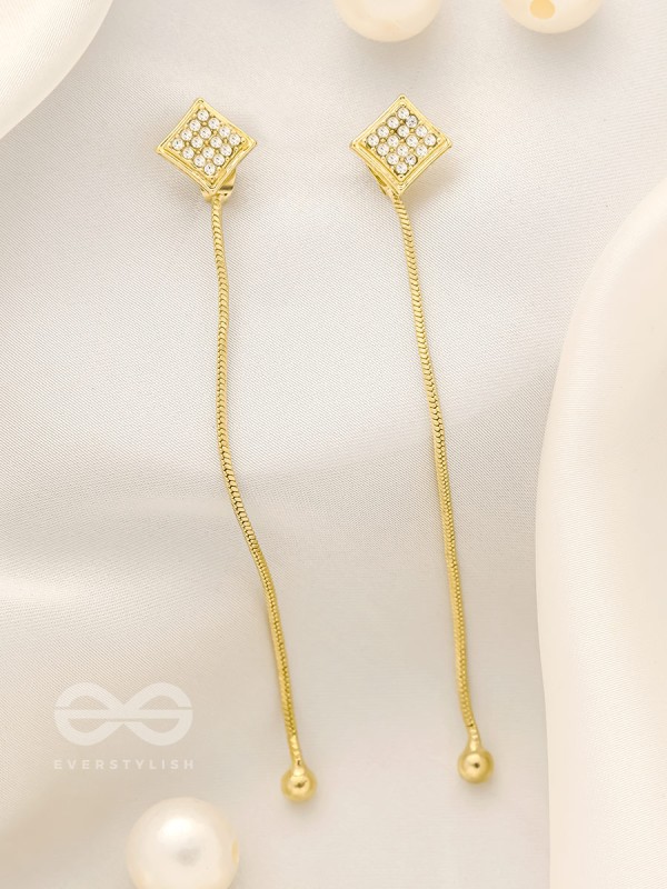 Drops of Gold- Rhinestones Encrusted Golden Dangler Earrings